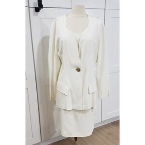 Vintage Dress Suit Set Womens 11 White Union Made Katie MFG Made in USA Blazer